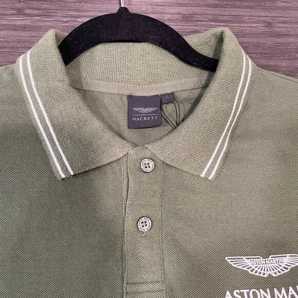 Hackett x Aston Martin Racing Earth Polo Shirt Green Sustainable Cotton Size L - Picture 6 of 7